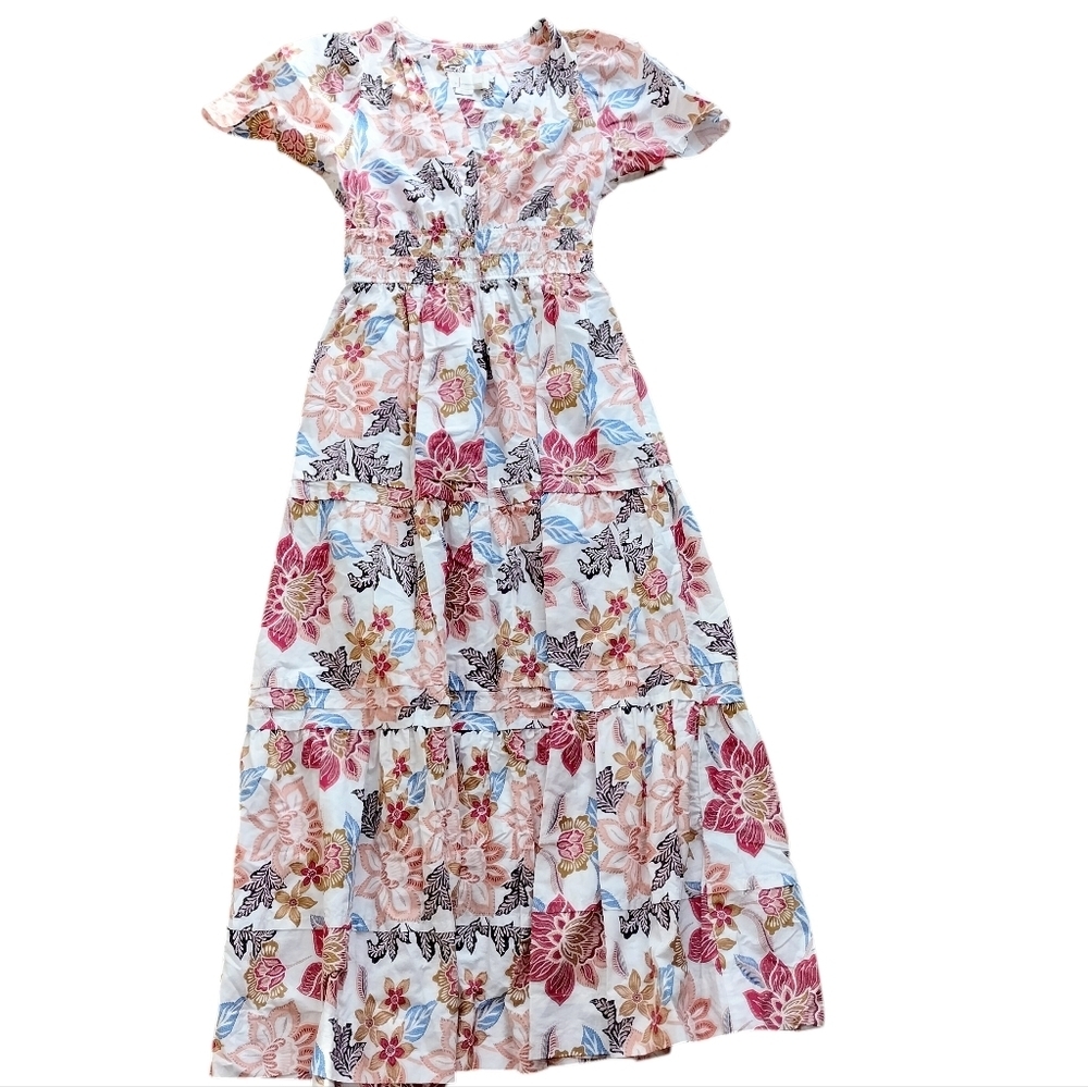 Anthropologie Somerset Maxi Dress XS Floral Boho Flowy Cottagecore Smocked Waist - Picture 5 of 11